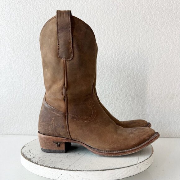 Lane PLAIN JANE Midi Boots Womens Cowboy 8 Western Brown Leather Short Ankle - Picture 2 of 12